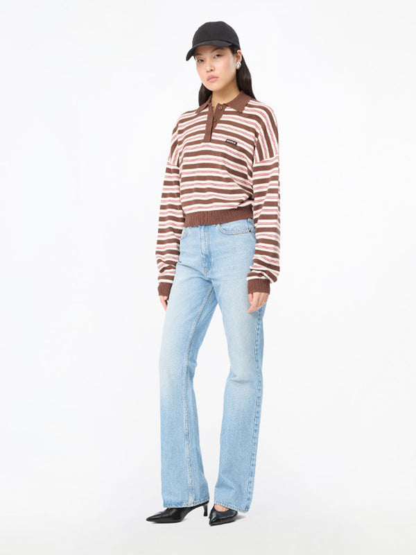 Stretch knit striped polo shirt