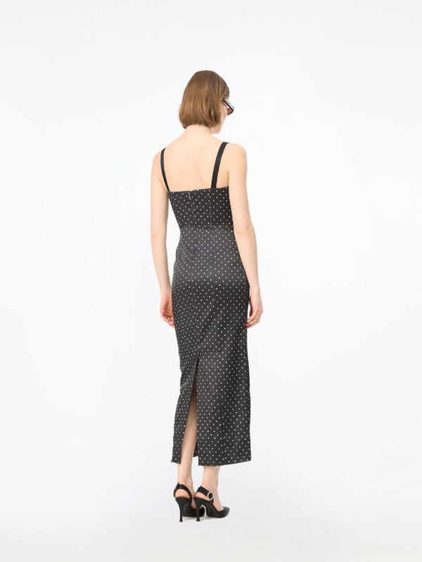 Satin midi bustier dress polka