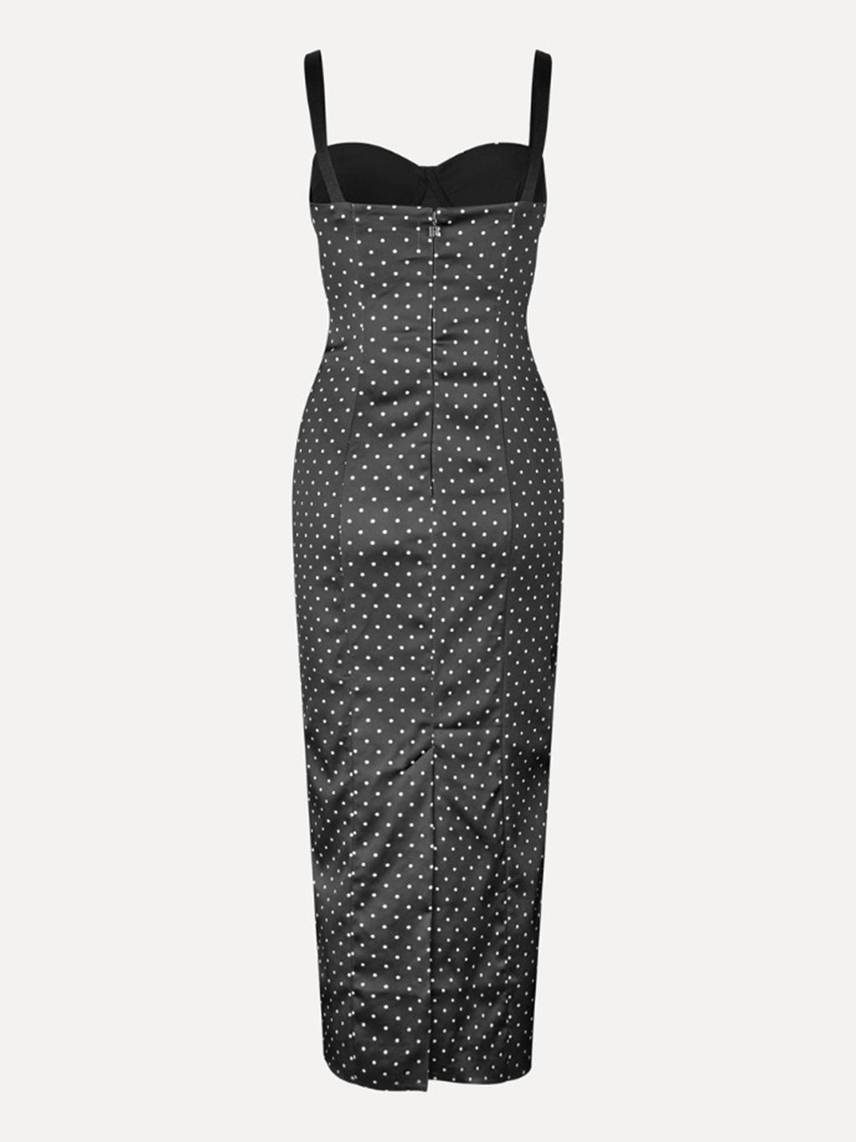 Abito bustier midi in raso a pois