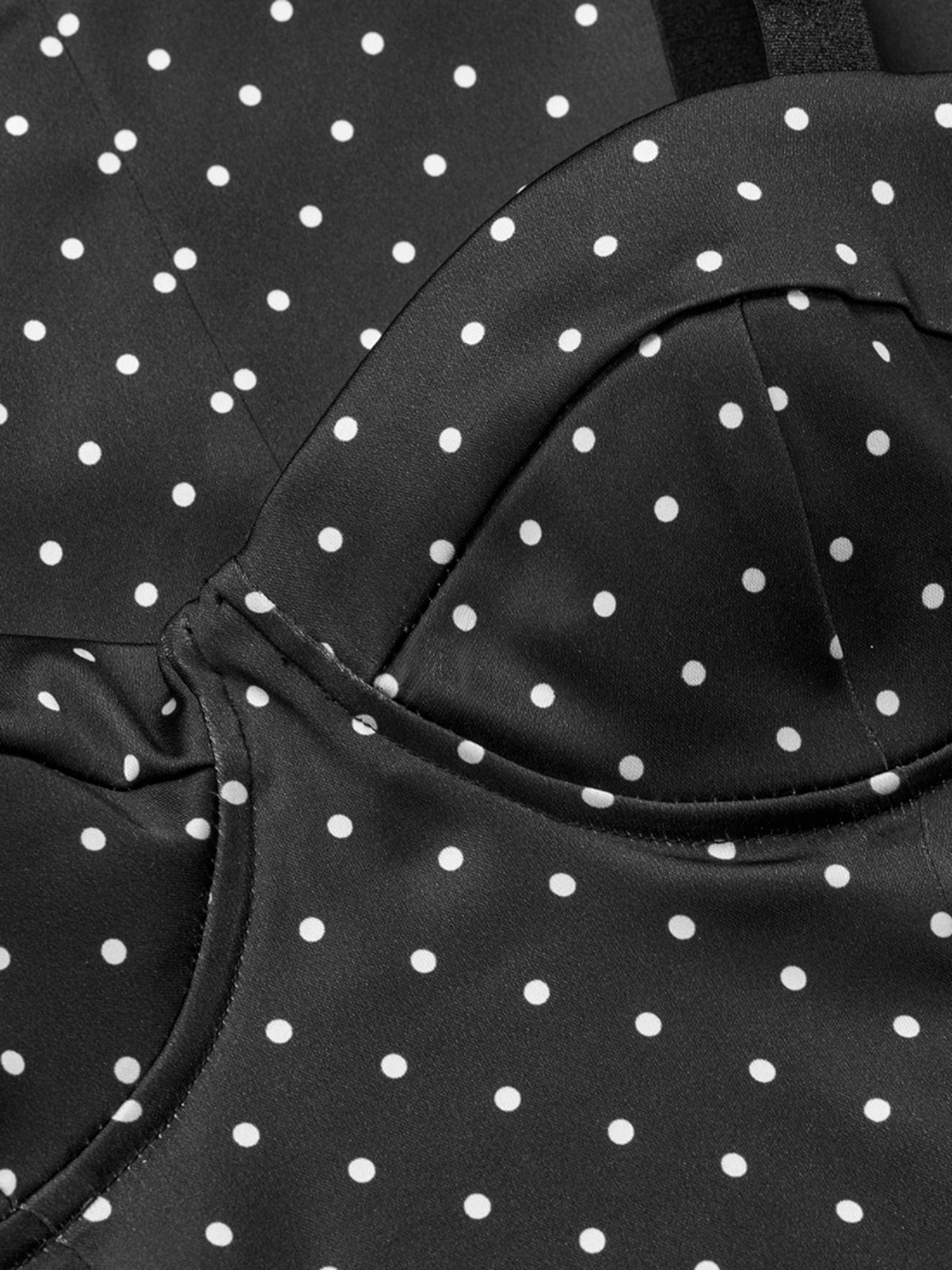 Abito bustier midi in raso a pois