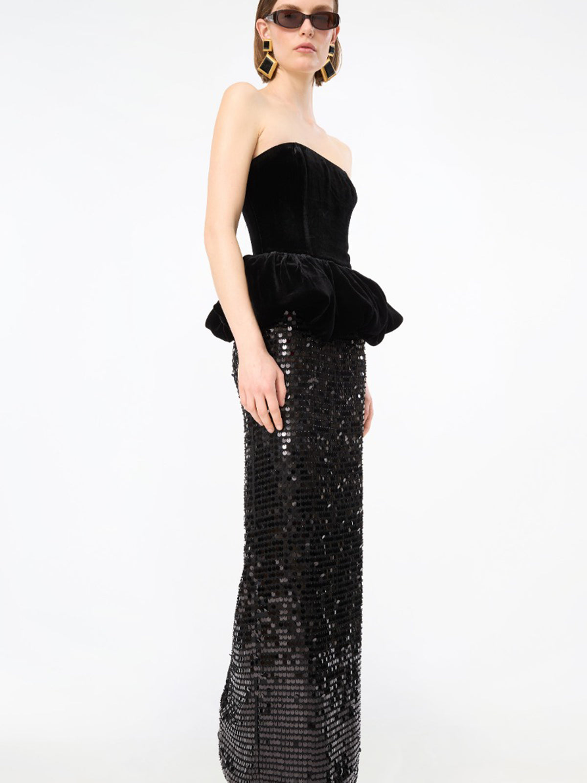Abito lungo peplo con paillettes