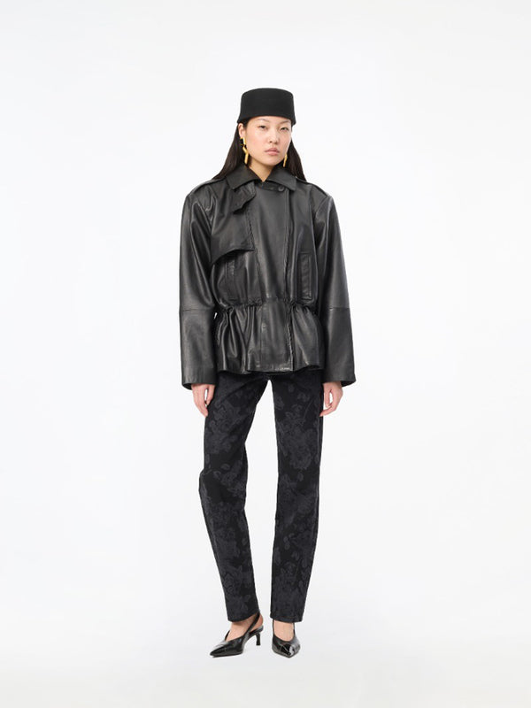 Peplum leather jacket